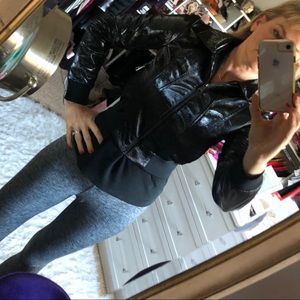 Bebe cropped faux leather bomber jacket size small